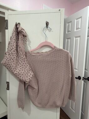 Kids Lightweight Pointelle Knit Sweater - Dusty Pink